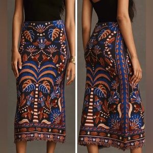 Farm Rio Nature Beauty Scarf Knit Midi Skirt, Size XS